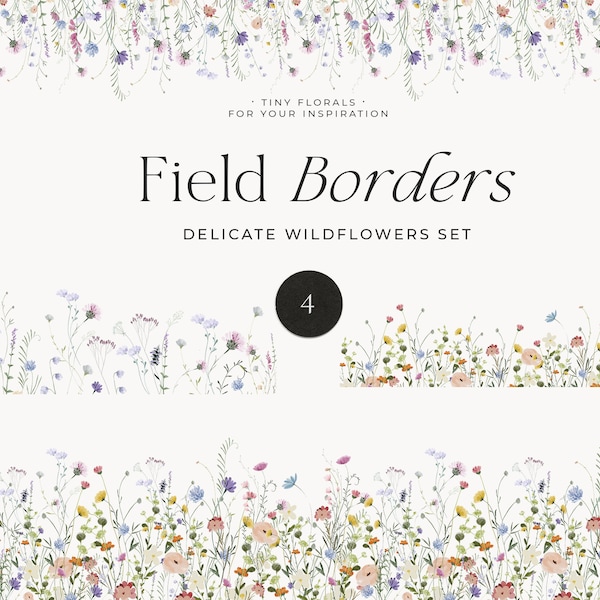 Watercolor Floral Clipart - Wildflowers border set - Floral borders - Dainty Wild Flowers clipart - Dried Tiny Pressed flowers - Digital PNG