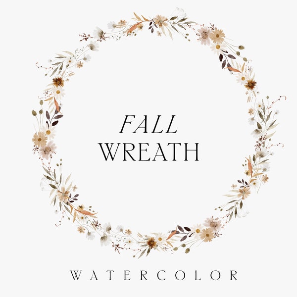 Fall watercolor wreath - Autumn floral wreath clipart - Fall frame watercolor for wedding invite card logo - Digital clipart PNG