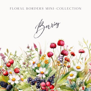 Aquarel bloemen clipart-bessen clipart-tuin bessen grenzen-herfst wilde bloemen clipart-Floral grens set-bruiloft clipart PNG
