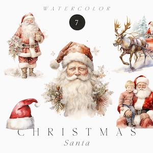 Aquarel Kerst Clipart - Aquarel Santa clipart PNG - Santa Raindeers clipart - Christmas Santa clipart - Kerstdecor voor kaarten