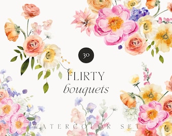 Watercolor floral bouquets - Floral clipart png - Spring flowers png - Summer floral clipart wedding invite card logo - Digital PNG clipart