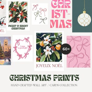 60 láminas navideñas para pared - Láminas navideñas - Tarjetas navideñas - Galería de carteles navideños de Pink Bow Coquette - Decoración navideña vintage