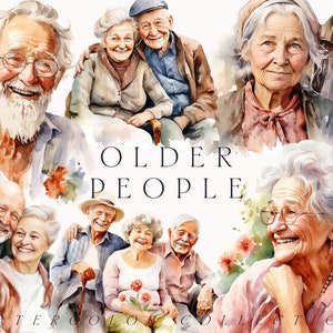 Personas mayores en acuarela - Imágenes prediseñadas de personas mayores - Imágenes prediseñadas de ancianos png - Jubilación - Imágenes prediseñadas de abuela png - Abuelos - Imágenes prediseñadas digitales PNG