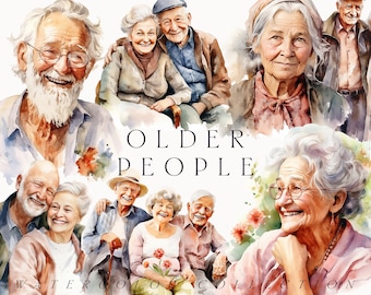 Watercolor Older People - Old people clipart - Elderly clipart png - Retirement - Grandma clipart png - Grandparents - Digital clipart PNG