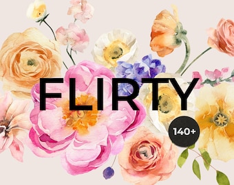 FLIRTY watercolor floral clipart - Bright watercolor flowers png - Spring flowers summer floral clipart wedding invite - Digital clipart PNG