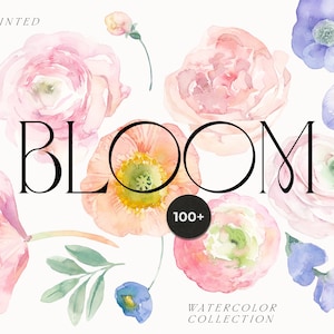 BLOOM 水彩画の花のクリップアート - パステル水彩画の花 png - 春の花 - 花束 png - 結婚式招待状 花輪 png
