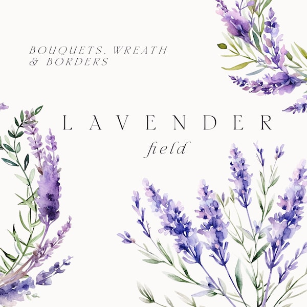 Aquarell Lavendel Blumen Clipart - Lavendel Bordüren - Lavendel Kranz png - Aquarell Lavendel Clipart für Einladungen - Violet Blumen png