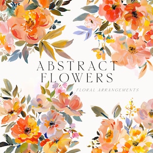 Flores abstractas Clipart - Flores Gouache png - Flores al óleo png - Invitación de boda ramos florales marcos de coronas florales - Flores brillantes png