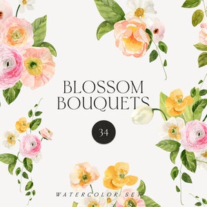 Watercolor floral bouquets - Floral clipart png - Spring flowers png - Summer floral clipart wedding invite card logo - Digital PNG clipart