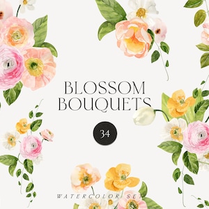 Watercolor floral bouquets - Floral clipart png - Spring flowers png - Summer floral clipart wedding invite card logo - Digital PNG clipart