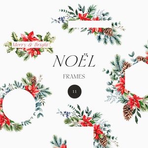 Watercolor Christmas Clipart - Christmas Frames - Christmas wreath set - Winter floral clipart png - Winter wreaths png for cards invites