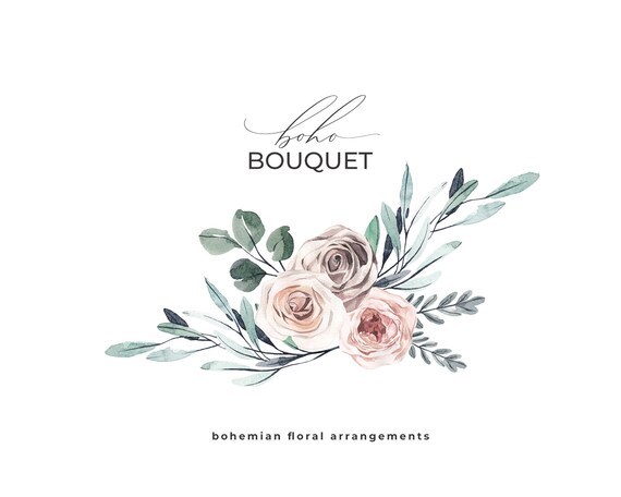 Download Boho Bouquet Composition Watercolor Floral Frame Wreath Etsy