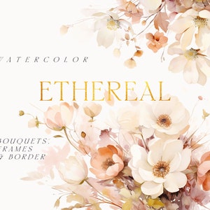 Aquarell Blumen Clipart - Ätherische Blumen - Herbst Blumen Clipart png - Hochzeit Clipart - Neutrale Blumen - Clipart für kommerzielle Nutzung PNG
