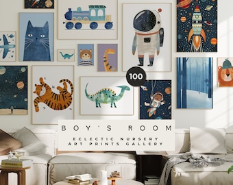 Boy&#39;s Room Wall Art Prints - 100 Nursery Prints - Colorful Nursery Decor - Calm Baby Kids Poster set - Gallery wall - Digital Printable Art