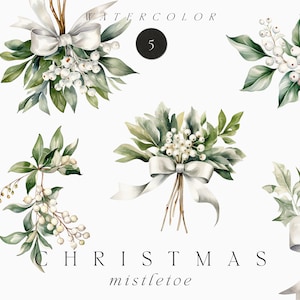 Clipart de Natal em aquarela - Visco de Natal em aquarela - Beijo de visco de Natal png - Decoração de Natal png - Clipart de uso comercial