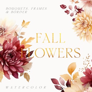 Aquarell Herbst Blumen Clipart - Aquarell Herbst Blumen - Herbst Blumen - Aquarell Blumensträuße - Herbst Clipart für kommerzielle Nutzung