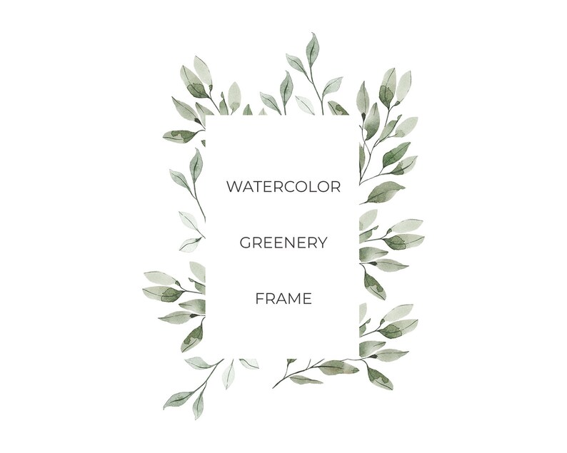 Watercolor Greenery Frame floral foliage green arrangement | Etsy
