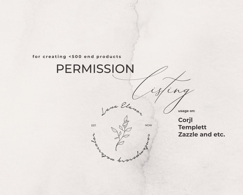 License from LanaElanor for using on sites like Corjl Templett Permission Zazzle and etc.