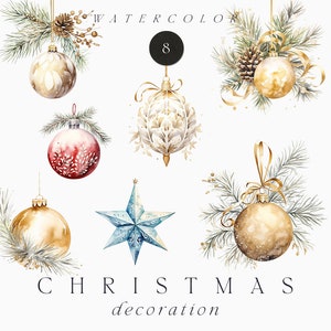 Aquarell Weihnachtscliparts - Weihnachtskugeln Clipart - Weihnachtsbaumschmuck PNG - Weihnachtscliparts für Karten - Weihnachtsdekor PNG