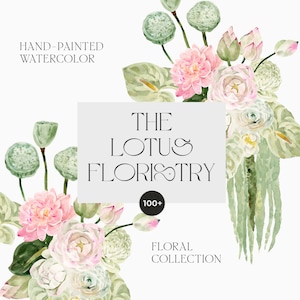 Clipart floral aquarela LOTUS - clipart de flores em aquarela de casamento PNG - clipart de vaso de sementes de lótus - clipart de vegetação em aquarela para convites