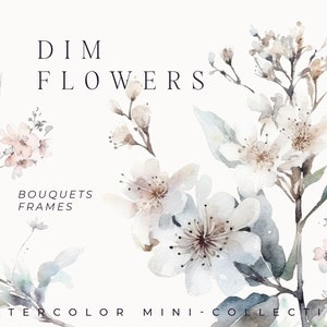 Aquarell Dim Floral Clipart - Ätherische Grau Neutral Blumen Clipart png - Kirschblüte Blumen luftiger Blumenkranz - Digitale Clipart PNG