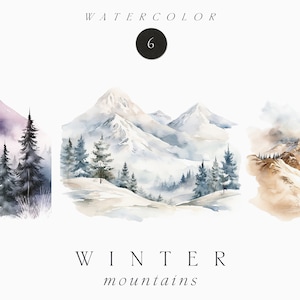Aquarell Winter Clipart - Aquarell Winter Berge - Aquarell Weihnachtscliparts - Winterlandschaft Landschaft - Kommerzielle Nutzung Clipart