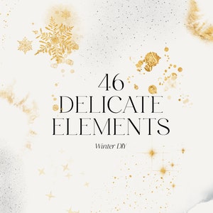 Gold Silber Weihnachten festliche Elemente Set - Goldfolie Schneeflocken Schnee Konfetti - Weihnachtskarte Hochzeit einladen Logo Digital DIY PNG Clipart