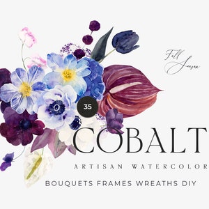 COBALT Aquarell Blumen Clipart - Blumen png - Aquarell Blumen Clipart - Herbstblumen Clipart png - Hochzeit Clipart - Digital Clipart