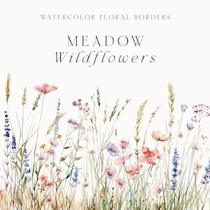 Clipart de flores silvestres em aquarela - Borda floral png - Conjunto de bordas de flores silvestres em aquarela - Clipart de casamento floral png - Flores para convites
