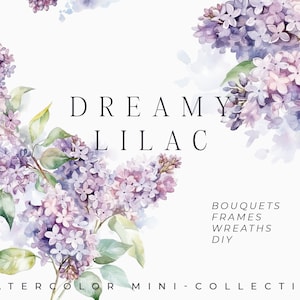 Aquarell Flieder Blumen Clipart - Lila Blumen png - Aquarell Blumen png für Einladungen - Blumensträuße Kranz Set - Digital Clipart PNG