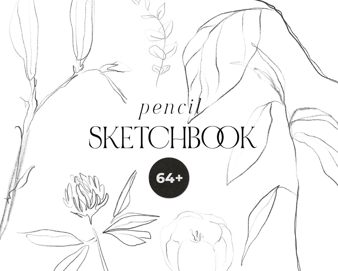 Pencil Floral Clipart Set Abstract Line Art Flowers Etsy
