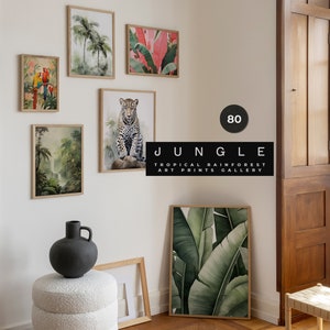 Impresiones de la selva - 80 arte de pared tropical - Galería de impresiones de animales de la selva - Conjunto de arte de pared de palmeras - IMPRESIONES DE DESCARGA DIGITAL - Descarga instantánea