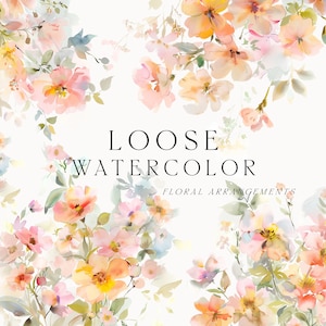 Hochzeit Blumen Clipart - Lose Aquarell Blumen png - Ätherische weiche blasse Blumen Clipart - Blumenstrauß Kränze Set - Pastell Blumen png