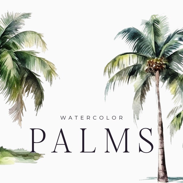 Watercolor Palms clipart png - Watercolor tropical clipart - Palm trees beach jungle tropics - Watercolor palm tree png - Digital clipart