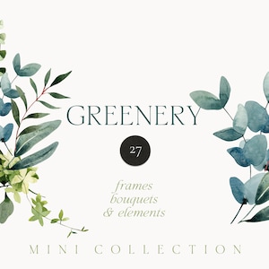 Watercolor Greenery png clipart - Green leaves watercolor clipart - Foliage Eucalyptus clipart - invite card clipart - Digital PNG clipart