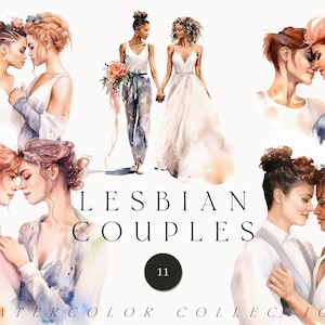 Acuarela pareja lesbiana clipart - Imágenes prediseñadas LGBTQ - Imágenes prediseñadas del Orgullo - Parejas de bodas en acuarela - Imágenes prediseñadas de novias - Imágenes prediseñadas digitales PNG