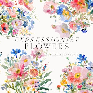 Floral Abstract Clipart png - Flores Pastel Expresionistas - Ramos de Flores de Acuarela - Flores Gouache png - Imágenes Prediseñadas de flores abstractas