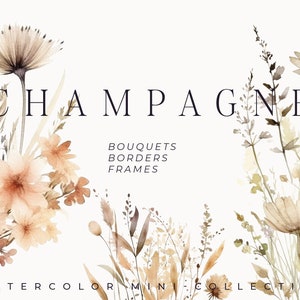 Aquarela Floral Neutro Clipart png - Champanhe Bege Flores Silvestres clipart png - Flores do prado para convite de casamento - Clipart digital PNG