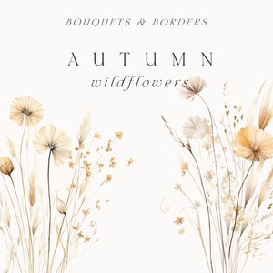 Aquarell Blumen Clipart - Aquarell Herbst Blumen - Herbst Wildblumen Clipart png - Blumen Grenze - Hochzeit Clipart braun neutrale Blumen