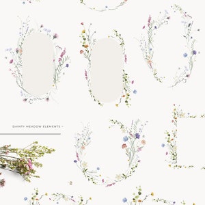 Field Flowers clipart png Wildflowers watercolor clipart png Tiny flowers Dainty delicate floral frame wreath Digital clipart PNG image 6