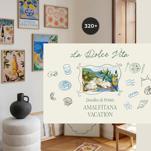Clipart La Dolce Vita - Griffonnages d'art au trait dessinés à la main La Dolce Vita - Art mural Amalfi - icônes vectorielles de vacances d'été - impressions numériques Italie