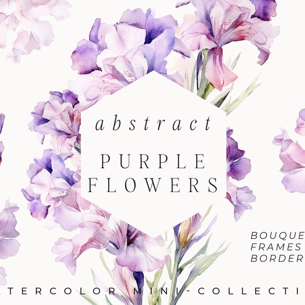 Watercolor Floral Clipart - Abstract Purple flowers png - Violet watercolor iris png for invites - Floral Bouquets - Digital clipart PNG