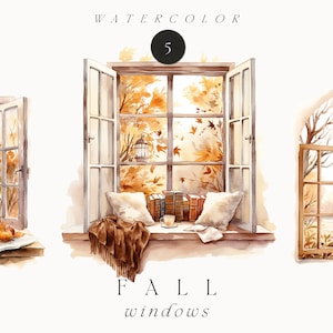 Watercolor Fall Clipart - Fall Windows view - Watercolor Autumn clipart png - Fall windowsill - Autumn scene - Commercial use clipart png