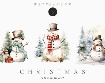 Watercolor Christmas Clipart - Watercolor Snowman clipart PNG - Watercolor Winter clipart - Christmas Snowmen - Christmas decor for cards
