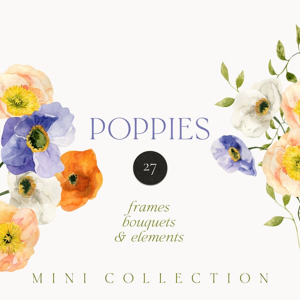 Aquarelle Islande coquelicots png clipart - fleurs de pavot lumineux clipart - clipart floral printemps - inviter carte clipart - clipart PNG numérique