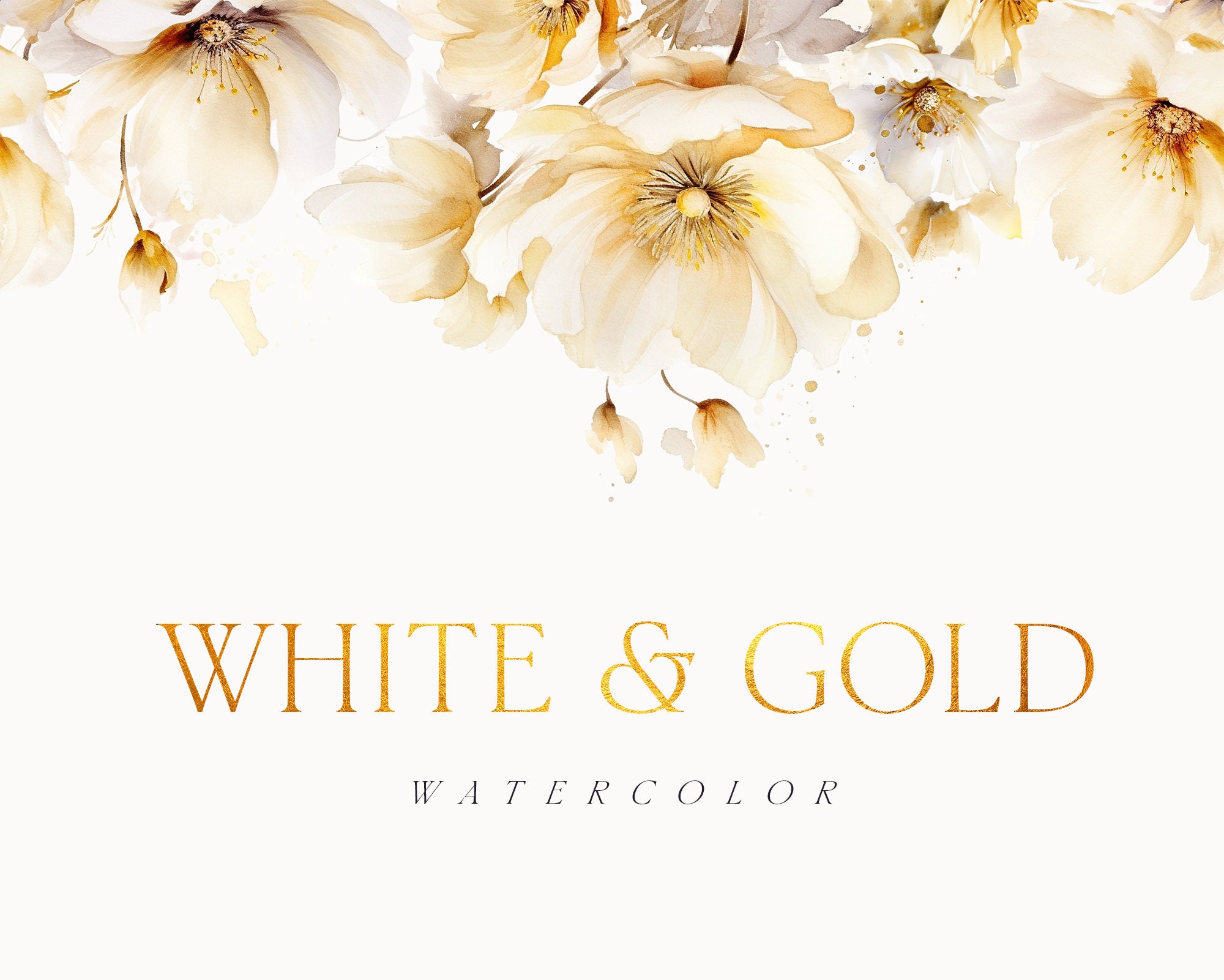 Watercolor Flowers Clipart White and Gold Flowers Floral Clipart Png  Wedding Clipart Ethereal Flowers Clipart for Commercial Use 