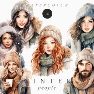 Acuarela Invierno Clipart - Invierno Personas clipart png - Invierno Mujeres clipart png - Navidad mujeres clipart - Acuarela invierno Hombres clipart
