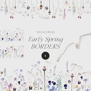 Clipart floral aquarelle - bordure de fleurs sauvages - bordures florales de printemps - fleurs délicates png - fleurs séchées pressées - bordures d'invitation png