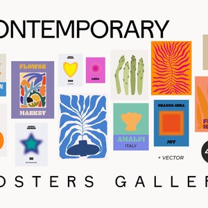 Gallery Wall Art posters - Modern vector posters - Abstract shapes - Abstract print - Digital posters - Modern art shapes floral travel Y2K