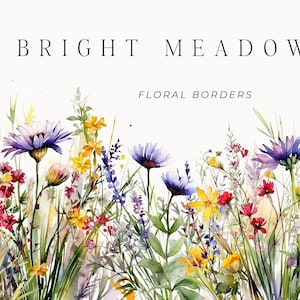 Clipart floral aquarela - clipart floral de flores silvestres - conjunto de borda floral - flores do prado png primavera flores de verão - clipart digital PNG